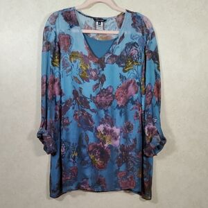 04097 John Mark two-piece blue floral tabbed sleeve tunic w/tank XL